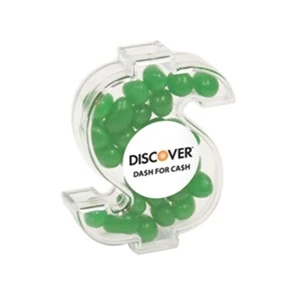Gourmet Jelly Beans In A Dollar Sign Shaped Container. Item Size: 3" X 2.5" X .75"