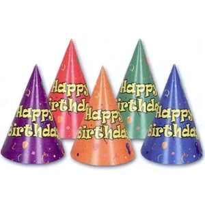 Balloon and confetti birthday hats