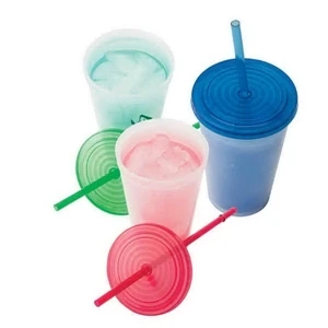 16 Oz. Polypropylene Color Changing Tumbler With Straw; Double-wall Construction
