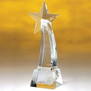 Ohiopyle - Curved, Clear Shooting Star Trophy On A Trapezoidal Base, 10"