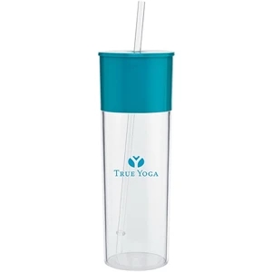Edge (tm) - Storm Gray - 22 Oz Acrylic Single Wall Tumbler With Color Accent Top And Push On Lid With Straw