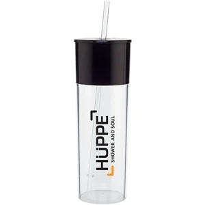 Edge (tm) - Black - 22 Oz Acrylic Single Wall Tumbler With Color Accent Top And Push On Lid With Straw