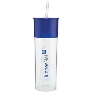 Edge (tm) - Blue - 22 Oz Acrylic Single Wall Tumbler With Color Accent Top And Push On Lid With Straw