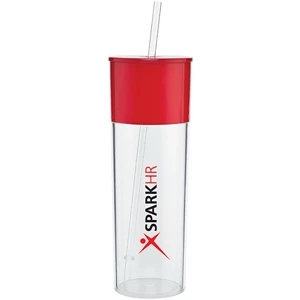 Edge (tm) - Red - 22 Oz Acrylic Single Wall Tumbler With Color Accent Top And Push On Lid With Straw