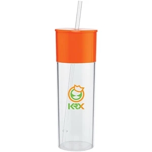 Edge (tm) - Tangerine - 22 Oz Acrylic Single Wall Tumbler With Color Accent Top And Push On Lid With Straw