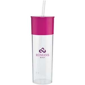 Edge (tm) - Fuchsia - 22 Oz Acrylic Single Wall Tumbler With Color Accent Top And Push On Lid With Straw