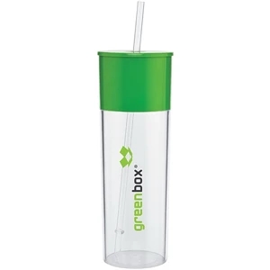 Edge (tm) - Apple - 22 Oz Acrylic Single Wall Tumbler With Color Accent Top And Push On Lid With Straw