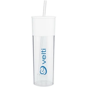 Edge (tm) - White - 22 Oz Acrylic Single Wall Tumbler With Color Accent Top And Push On Lid With Straw
