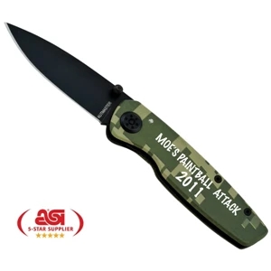 Outdoor Sportsmen's Knife. 4" Liner Lock With Green Digital Camouflage Handle