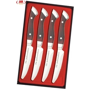 Denver Chop (tm) - Set Of 4 Knives, Full Tang, Reddish-black Pakka Wood Handles