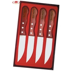 Set Of 4 Steak Knives, Stainless Blades, Redwood Handles, Packed In A Gift Box