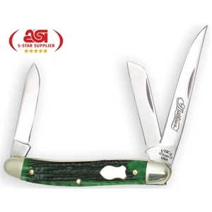 Serpentine Big Pine - 3 1/4" Lockback: Lavish Deep Green, Jigged Bone Handle. Made In Usa. Union Made