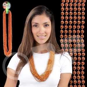 Orange Metallic Round Beaded Mardi Gras Beads Necklace, 33" (7mm), Blank
