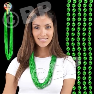 Green Metallic Round Beaded Mardi Gras Beads Necklace, 33" (7mm), Blank