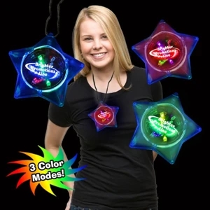 4" Plastic Blue Star Led Light Up Glow Fusion Badge With Lanyard Necklace