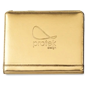 Allure - Metallic Gold - Leather Ipad Stand That Folds Into A Multi-angle Stand For Viewing