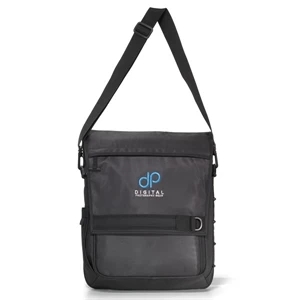 Onyx - Black - Convertible Computer Messenger Bag With Expandable Side Water Bottle Pocket