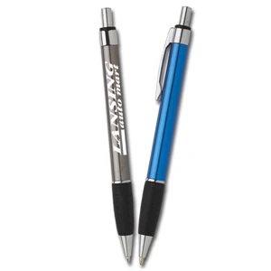 Motto - Pen With Foiled Plastic Barrel, Metal Pocket Clip And Dimpled No Slip Rubber Grip