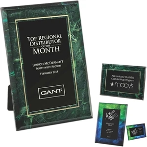 Green Marble Series - 3 1/2" X 5 1/2" - Laserable Glass Desktop Recognition Award