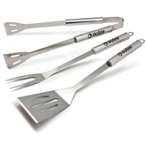 3 Piece Bbq Tool Set Made Of Stainless Steel For Outdoor Cooking, Camping & Picnics