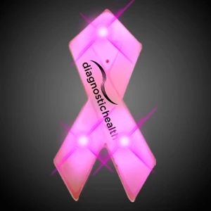 In-stock Pink Ribbon Shape Flashing Pin With Logo, 5 Day Production Time