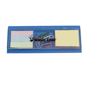 Four Color Process - Translucent Blue - Ruler Box With Sticky Notes, Sticky Flags And Paper Clips
