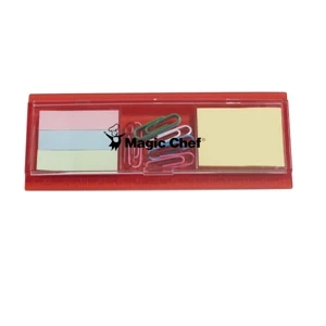Four Color Process - Translucent Red - Ruler Box With Sticky Notes, Sticky Flags And Paper Clips
