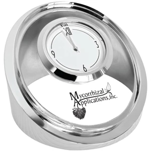Executive Desk Clock With Brushed Silver Casing, Glass Inlay And Chrome Bezel