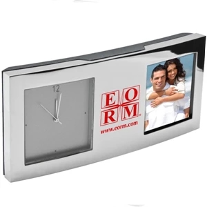Analog Clock With Polished Chrome Finish. Accommodates A 1 3/8" X 1 3/8" Photo
