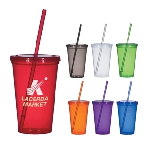20 Oz. Single-wall, Polypropylene Cup With Matching Snap-on Lid And Straw. Bpa Free