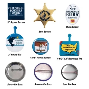 2" - Diamond Shape Plastic Coated Metal Litho Button With Safety Pin Back