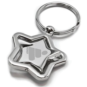 Revolving Star Shaped Metal Key Tag With Split Ring. Laser Engraving On One Location