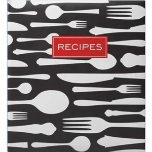 Silhouettes (tm) - Black Contemporary Utensils Recipe Keeper Covered In Stain Resistant Faux Leather