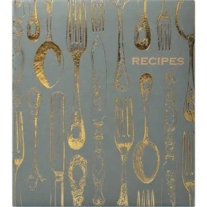 Gold Vintage - Gray/gold Utensils Recipe Keeper Covered In Stain Resistant Faux Leather