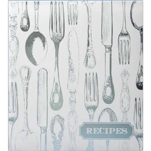Silver Vintage - Cream/blue Vintage Utensils Recipe Keeper Covered In Stain Resistant Faux Leather