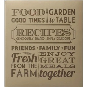 Generously Shared Simply Delicious - Camel Vintage Food Words Recipe Keeper Covered In Stain Resistant Faux Leather