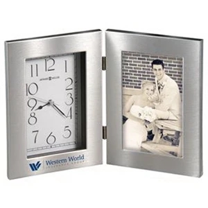 Lewiston - Silver Frame Clock With Swirling Brushed Finish Surrounds The Dial And Picture