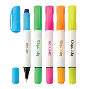 Robina - Plastic Pen/highlighter With White Barrel, Black Center Trim & Fluorescent Caps
