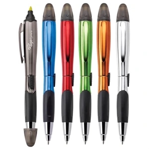 Blossom - Ballpoint Plastic Pen/highlighter With Metallic Finish, Slide-action & Grip