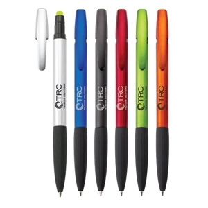 Alex - Pen With Retro Metallic Finish, Twist Action, And Yellow Wax Highlighter