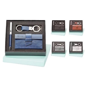 Fabrizio - Set Includes Brass And Vinyl Ballpoint Pen, Metal/vinyl Key Ring And Vinyl Card Case