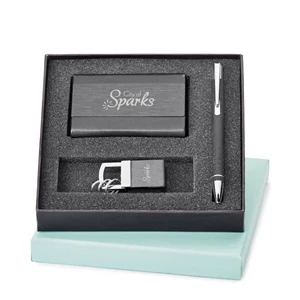 Alissia Sobe - Set Of Aluminum Pen, Metal Key Ring And Metal Card Case