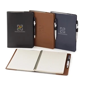 Newport - Leather Cover With Black Pen Loop, Refillable Spiral Notebook & 144 Lined Pages