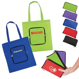 Zippin' - Foldable Tote Zips Into A Slip Pouch, Includes Metal Split Ring