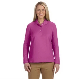 Devon & Jones (r) - S- X L - Ladies' Long Sleeve Pima Pique Cotton Polo Shirt With Self-fabric Piping On Placket