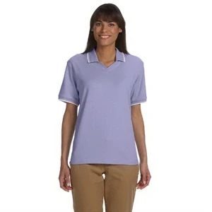 Devon & Jones (r) - S- X L - Ladies' Tipped Perfect Pima Interlock Polo Shirt With Johnny Collar