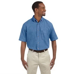 Harriton - 2 X L - Men's 6.5 Oz. Short-sleeve Denim Shirt With Twill Tape At Neck