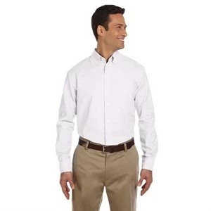 Harriton - X S- X L - Men's White Long-sleeve Oxford Shirt With Stain Release