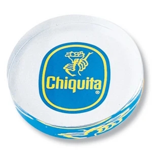 Screened Round Shaped Paperweight, 3/4" Thick Clear Acrylic. Contemporary Designed