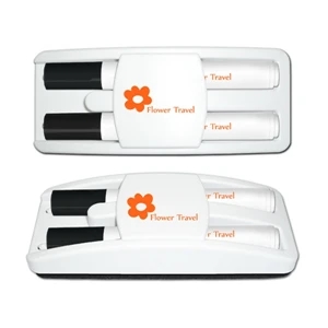 Dry Erase Gear (tm) - Set Of 2 Black Dry Erase Markers Housed In A Full Size Eraser